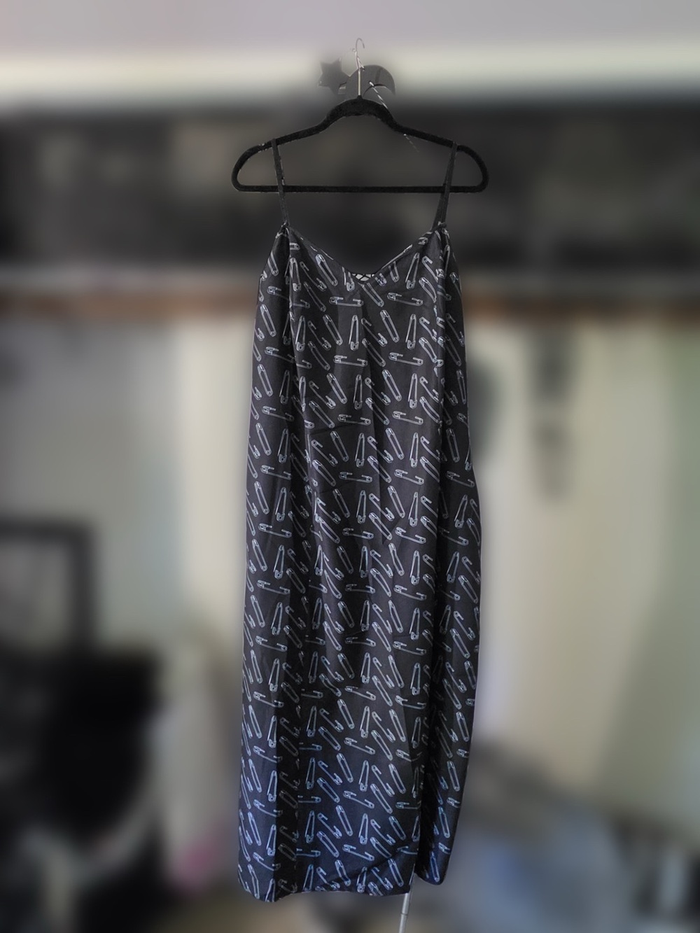 Foxblood x Eliza Sydney Black Slip Dress with White Safety Pin Print